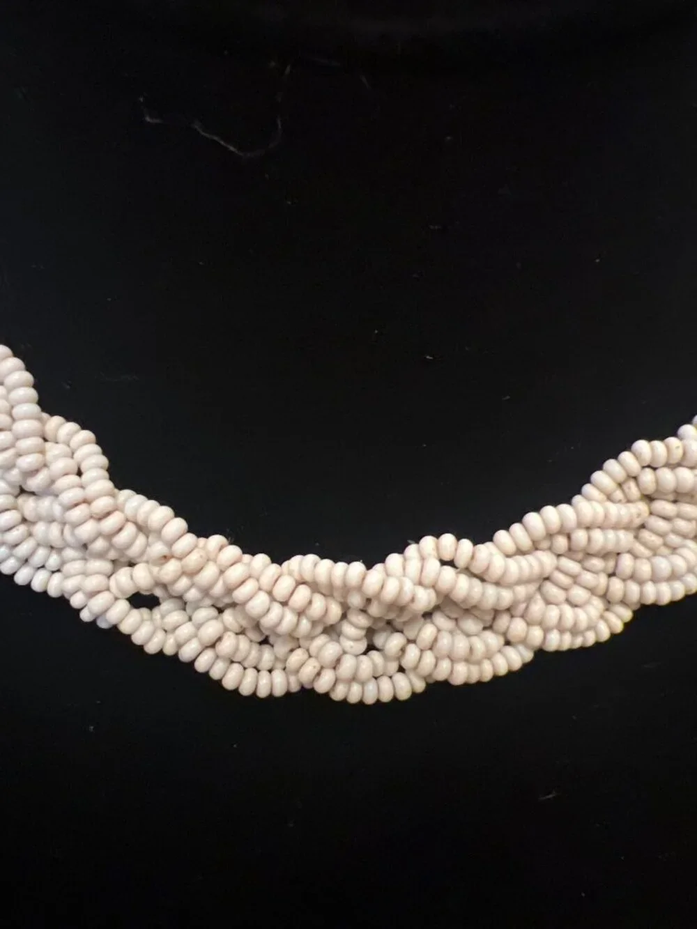 Vintage White Beaded Necklace With Brass-Tone Chain & Bead Accent Pendant READ
